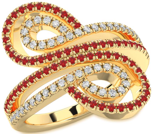 Diamond & Ruby Gold Silver Infinity Round Pave Promise Ring