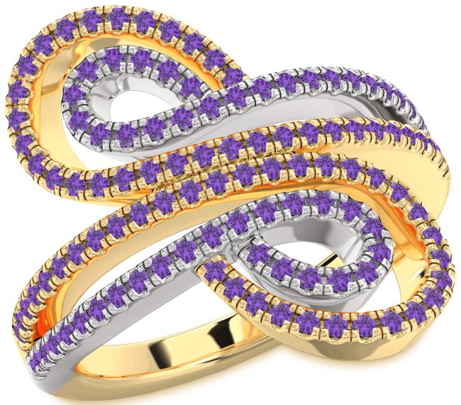 Amethyst Gold Silver Infinity Round Pave Ring