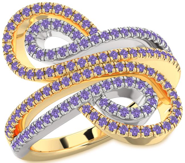 Alexandrite Gold Silver Infinity Round Pave Ring