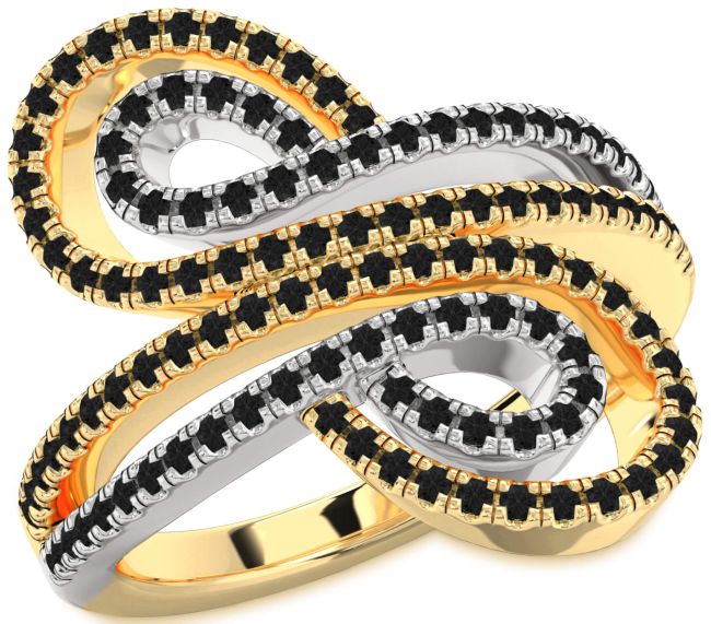 Black Diamond Gold Silver Infinity Round Pave Ring