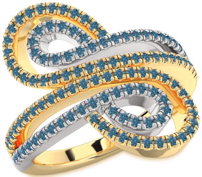 Blue Diamond Gold Silver Infinity Round Pave Ring