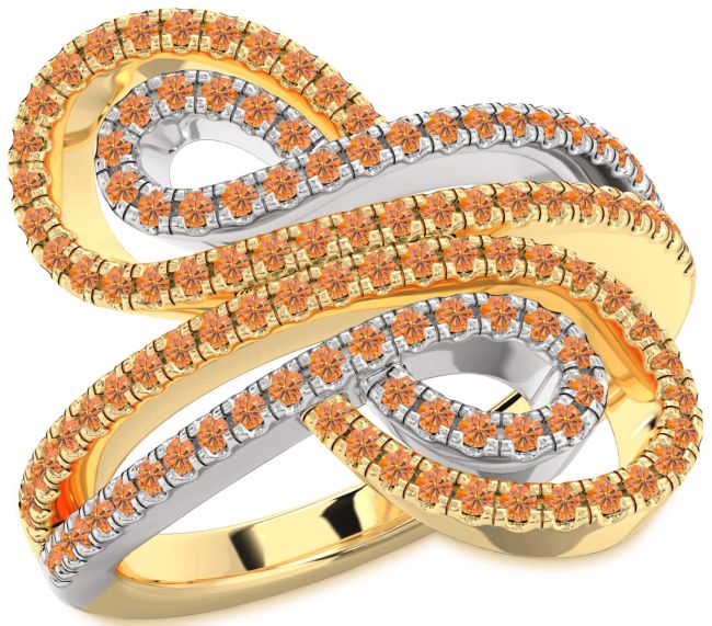 Citrine Gold Silver Infinity Round Pave Ring
