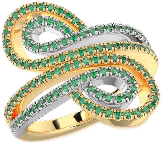 Emerald Gold Silver Infinity Round Pave Ring