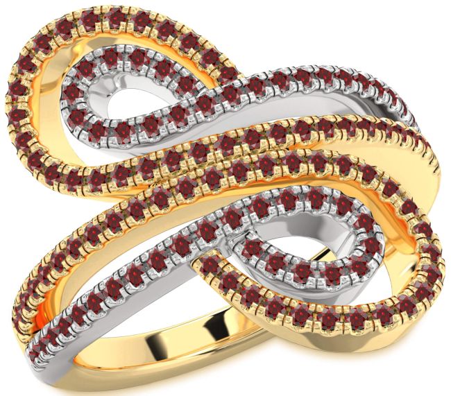 Garnet Gold Silver Infinity Round Pave Ring
