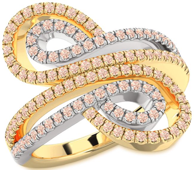 Morganite Gold Silver Infinity Round Pave Ring