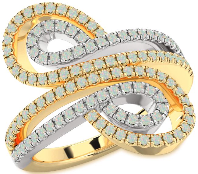 Opal Gold Silver Infinity Round Pave Ring