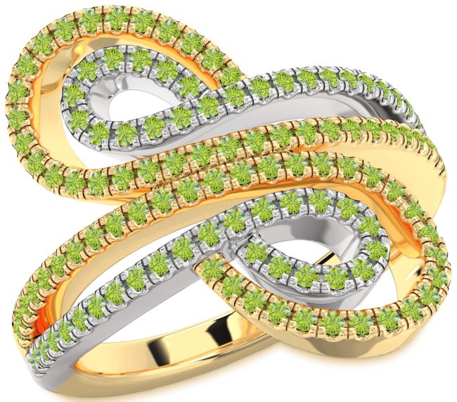Peridot Gold Silver Infinity Round Pave Ring