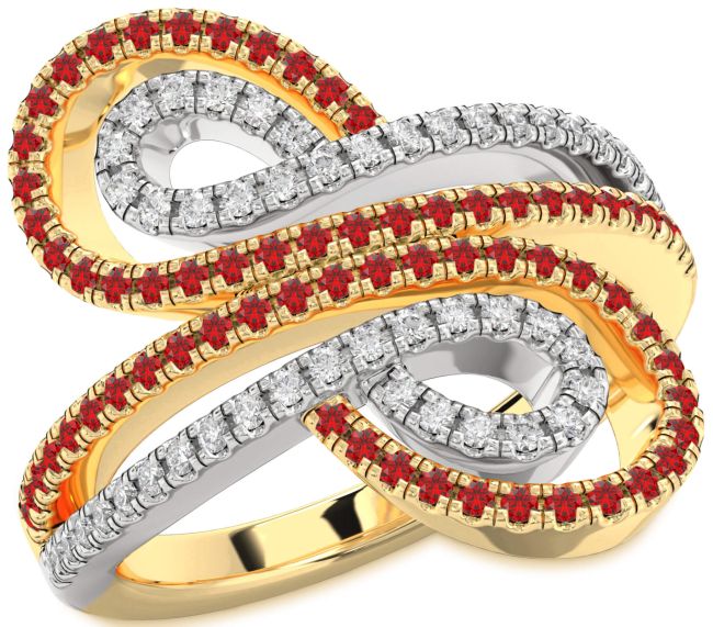 Diamond & Ruby Gold Silver Infinity Round Pave Promise Ring
