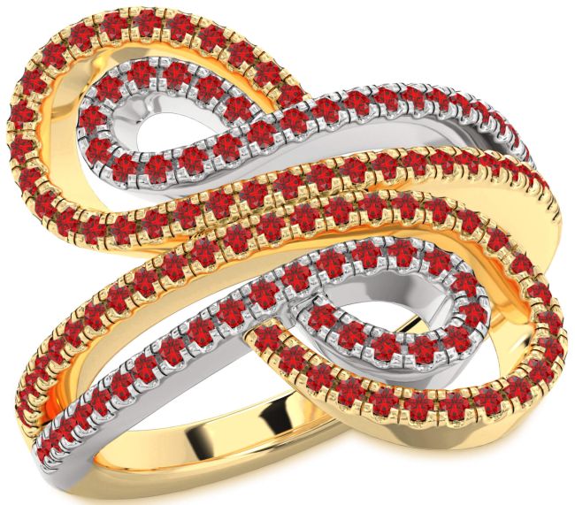 Ruby Gold Silver Infinity Round Pave Ring