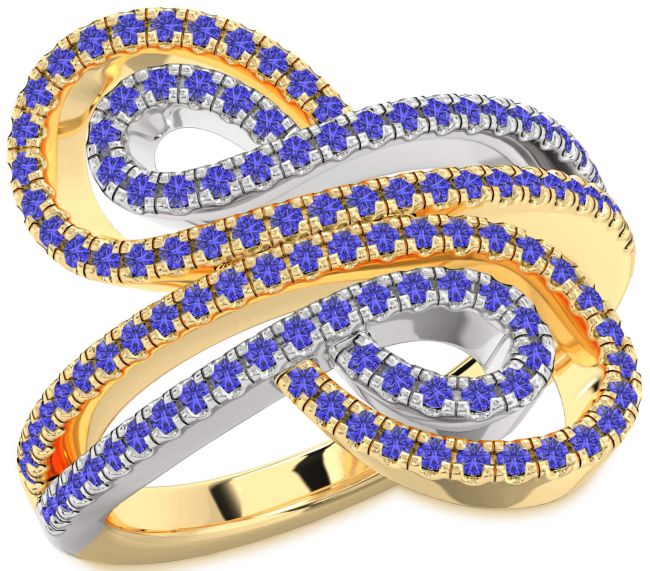Tanzanite Gold Silver Infinity Round Pave Ring