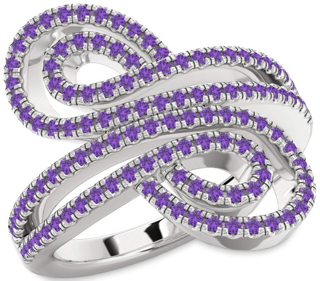 Amethyst Platinum Infinity Round Pave Ring