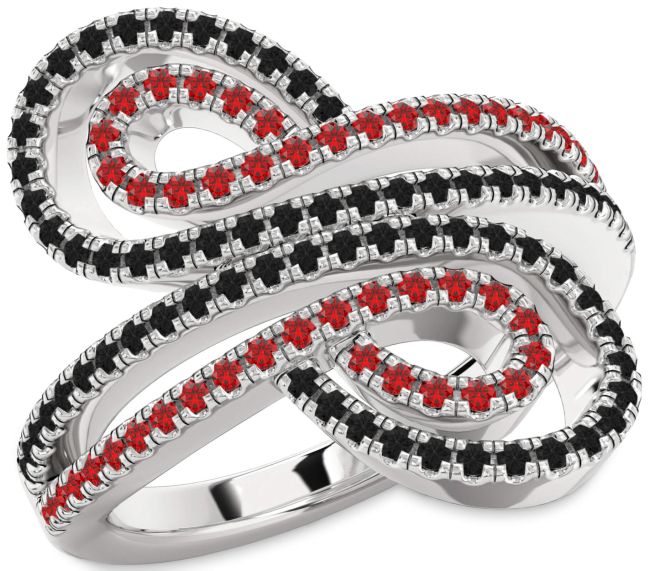 Black Diamond & Ruby Silver Infinity Round Pave Promise Ring