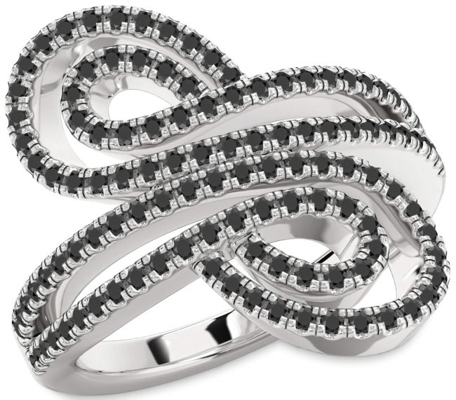 Black Onyx Silver Infinity Round Pave Ring