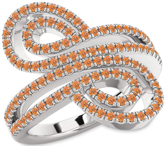 Citrine Platinum Infinity Round Pave Ring