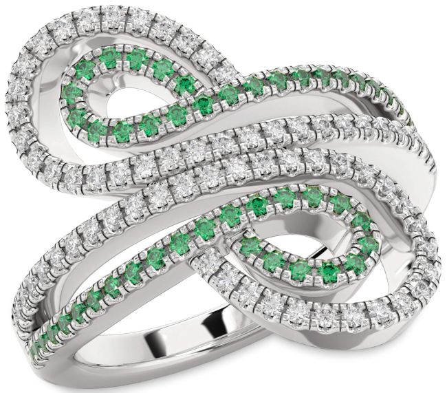 Emerald & Diamond Silver Infinity Round Pave Promise Ring