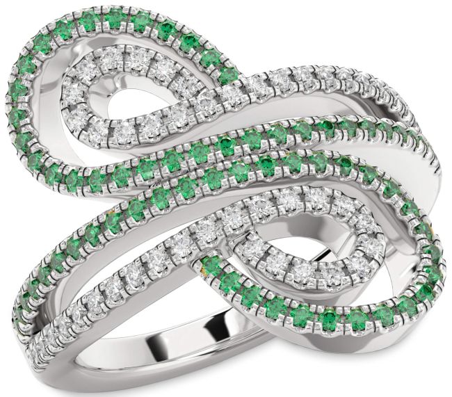 Diamond & Emerald Silver Infinity Round Pave Promise Ring