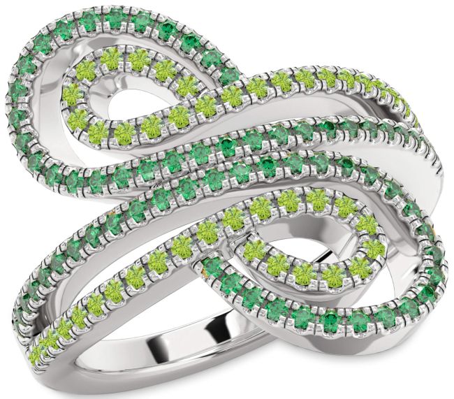 Emerald & Peridot Silver Infinity Round Pave Promise Ring