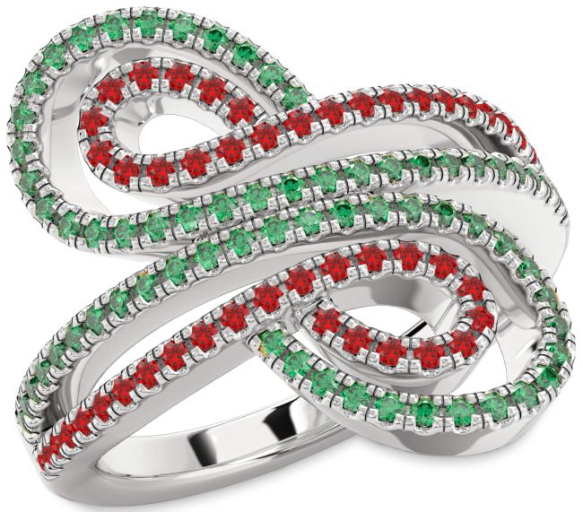 Emerald & Ruby Silver Infinity Round Pave Promise Ring