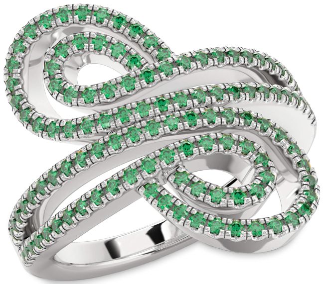 Emerald Silver Infinity Round Pave Ring