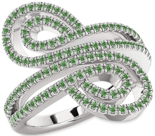Green Diamond Silver Infinity Round Pave Ring