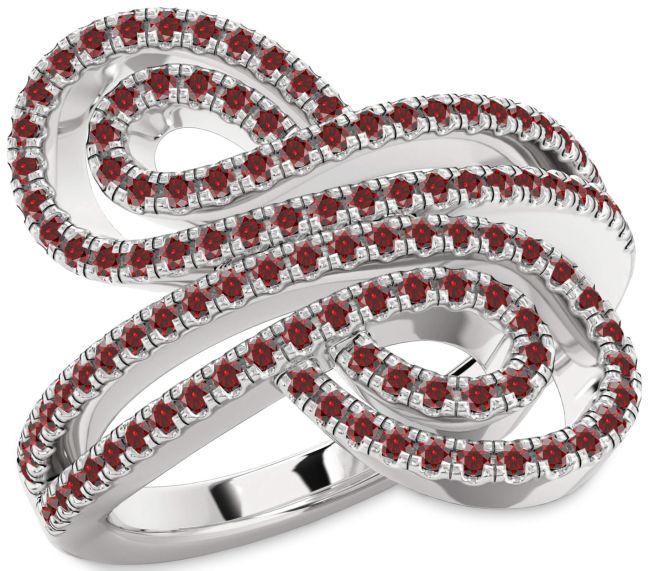 Garnet Platinum Infinity Round Pave Ring