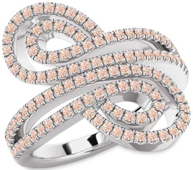 Morganite Platinum Infinity Round Pave Ring