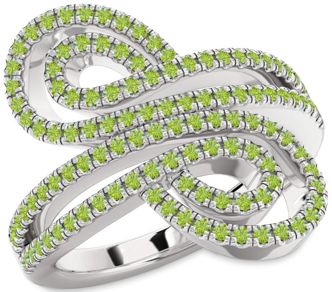 Peridot Platinum Infinity Round Pave Ring