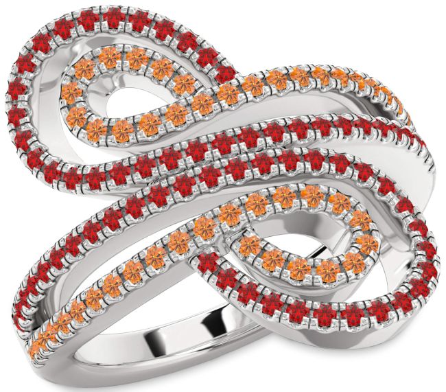 Ruby & Citrine Silver Infinity Round Pave Promise Ring