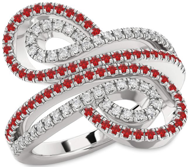 Diamond & Ruby Silver Infinity Round Pave Promise Ring