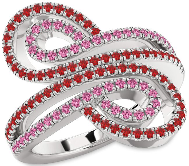 Ruby & Pink Sapphire Silver Infinity Round Pave Promise Ring