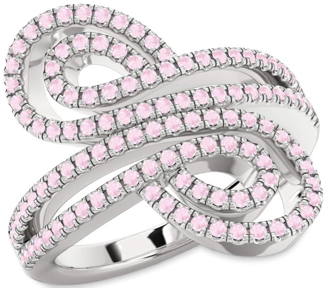 Rose Quartz Silver Infinity Round Pave Ring