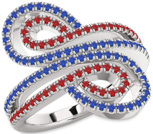 Blue Sapphire & Ruby Silver Infinity Round Pave Promise Ring