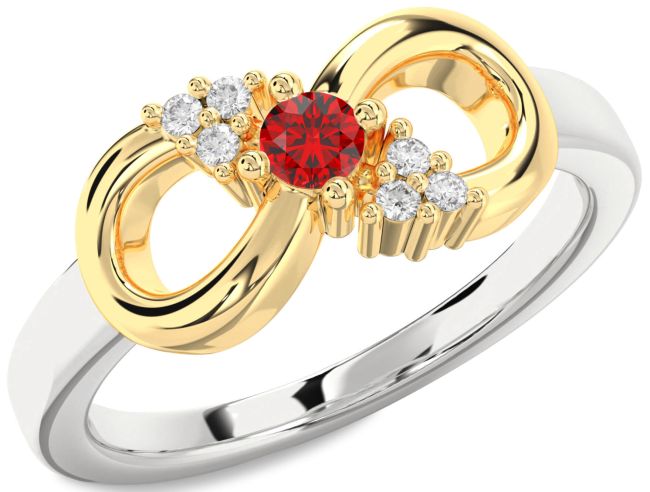 Diamond Ruby Gold Silver Infinity Round Promise Ring