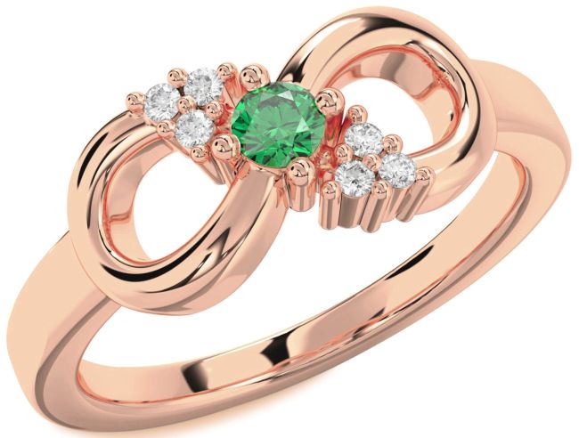Diamond Emerald Rose Gold Infinity Round Promise Ring