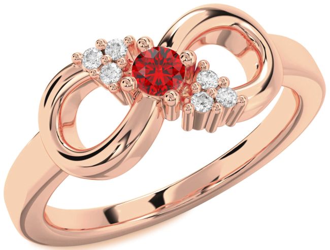 Diamond Ruby Rose Gold Infinity Round Promise Ring