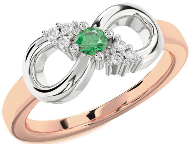 Diamond Emerald Rose Gold Silver Infinity Round Promise Ring