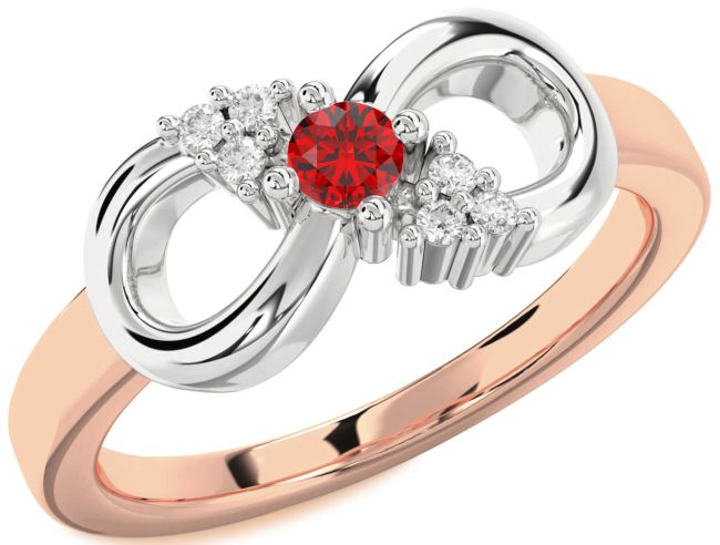 Diamond Ruby Rose Gold Silver Infinity Round Promise Ring