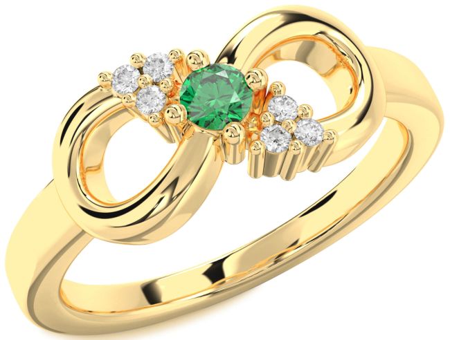 Diamond Emerald Gold Infinity Round Promise Ring