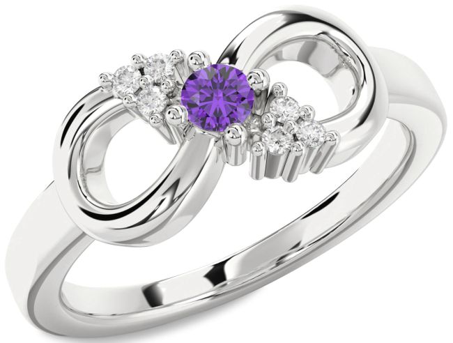 Diamond Amethyst Silver Infinity Round Promise Ring