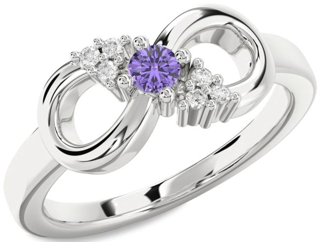 Diamond Alexandrite Silver Infinity Round Promise Ring