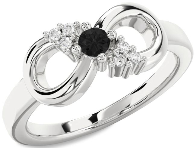 Black Diamond Silver Infinity Round Promise Ring