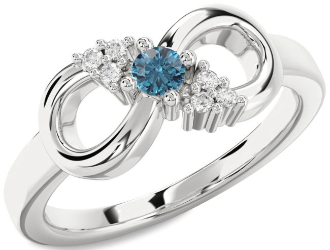 Blue Diamond Silver Infinity Round Promise Ring