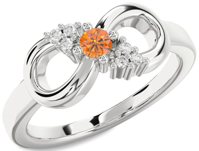 Diamond Citrine Silver Infinity Round Promise Ring