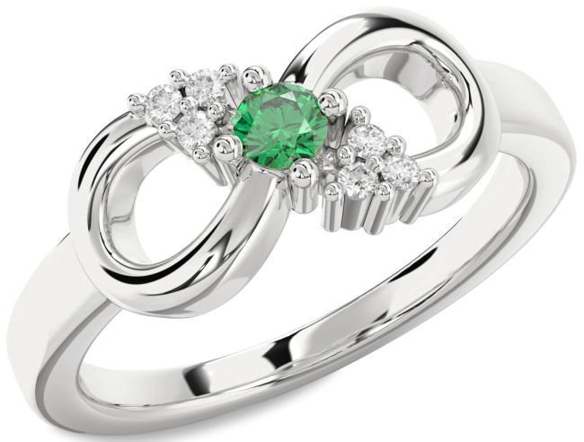 Diamond Emerald Silver Infinity Round Promise Ring