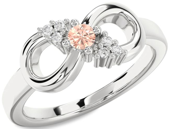 Diamond Morganite Silver Infinity Round Promise Ring