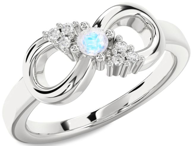 Diamond Moonstone Silver Infinity Round Promise Ring