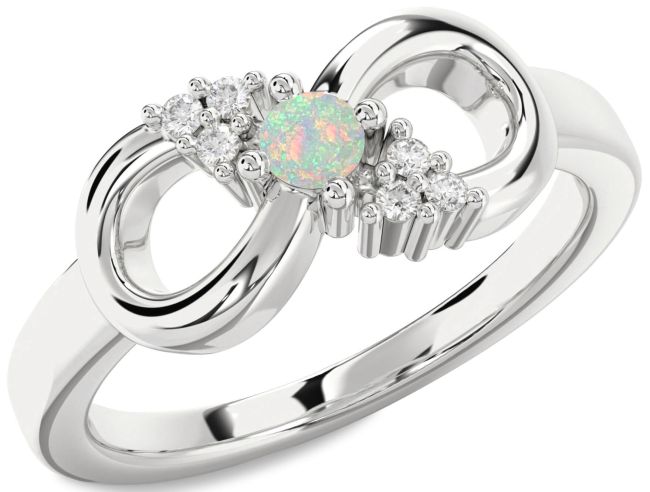 Diamond Opal Silver Infinity Round Promise Ring