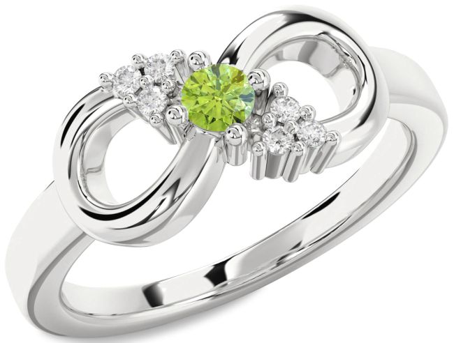 Diamond Peridot Silver Infinity Round Promise Ring