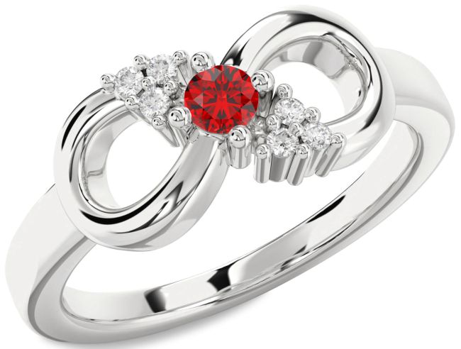 Diamond Ruby Silver Infinity Round Promise Ring