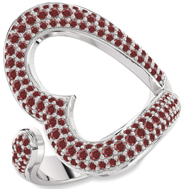Garnet Platinum Heart Ring